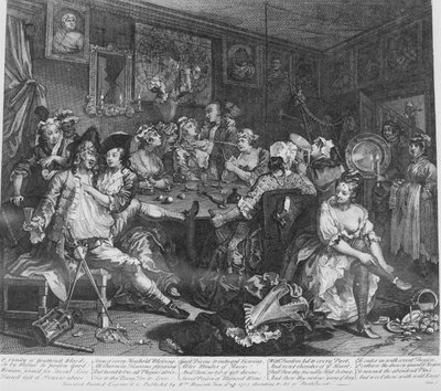 Der Werdegang eines Wüstlings, Platte 3, Die Tavernen-Szene von William Hogarth